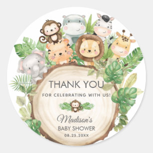 Cute Jungle Animals Baby Shower 1st Birthday Favou Classic Round Sticker