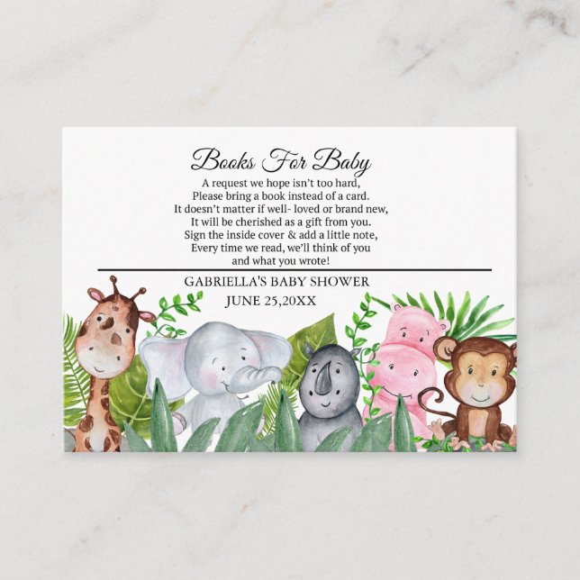 Cute Jungle Animals Baby Shower Book For Baby Enclosure Card (Front)