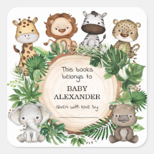 Cute Jungle Animals Baby Shower Bookplate Labels