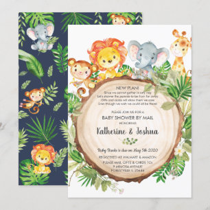 Cute Jungle Animals Baby Shower by Mail Greenery Invitation