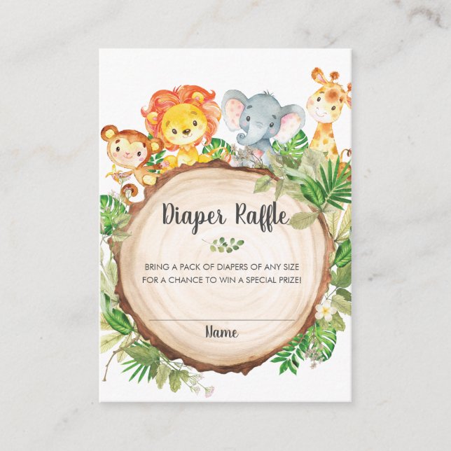 Cute Jungle Animals Baby Shower Diaper Raffle Enclosure Card (Front)