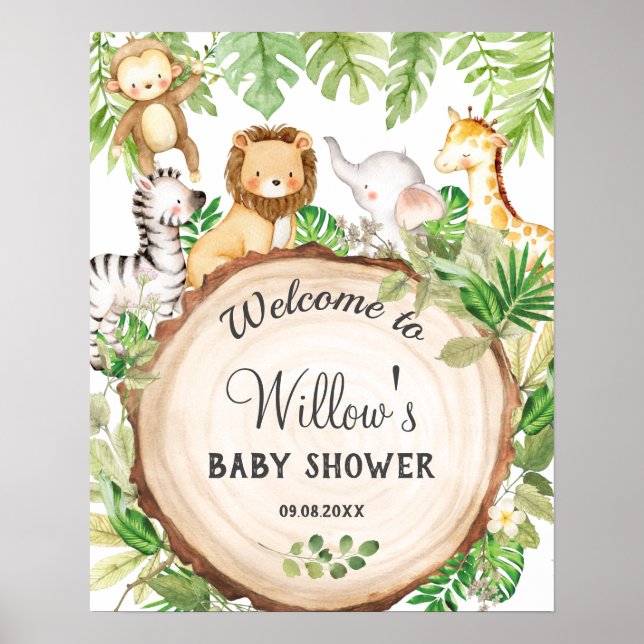Cute Jungle Animals Birthday Baby Shower Welcome Poster (Front)