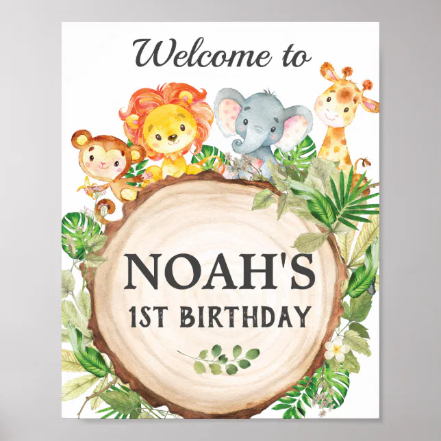 Cute Jungle Animals Birthday Baby Shower Welcome Poster | Zazzle