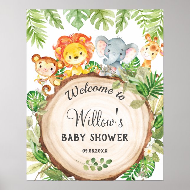 Cute Jungle Animals Birthday Baby Shower Welcome  Poster (Front)