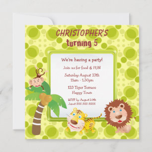 Cute Jungle Animals Birthday Party Invitation
