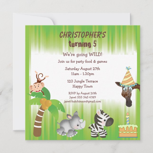 Cute Jungle Animals Birthday Party Invitation (Front)