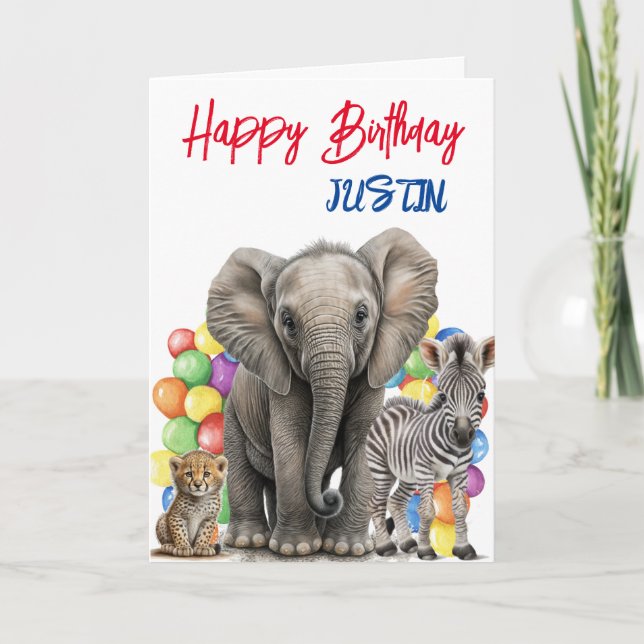 Cute Jungle Animals Birthday Personalised  Card (Front)
