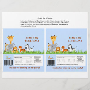 Cute Jungle Animals Boy Candy Bar Wrapper