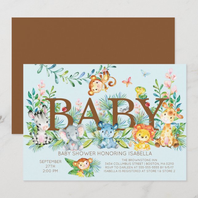 Cute Jungle Animals Boys Baby shower Invitation (Front/Back)