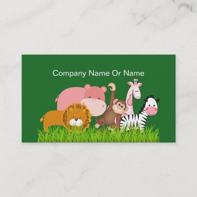 Cute Jungle Animals Business Card (Front)