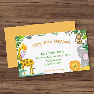 Cute Jungle Animals Child Daycare Babysitter Business Card