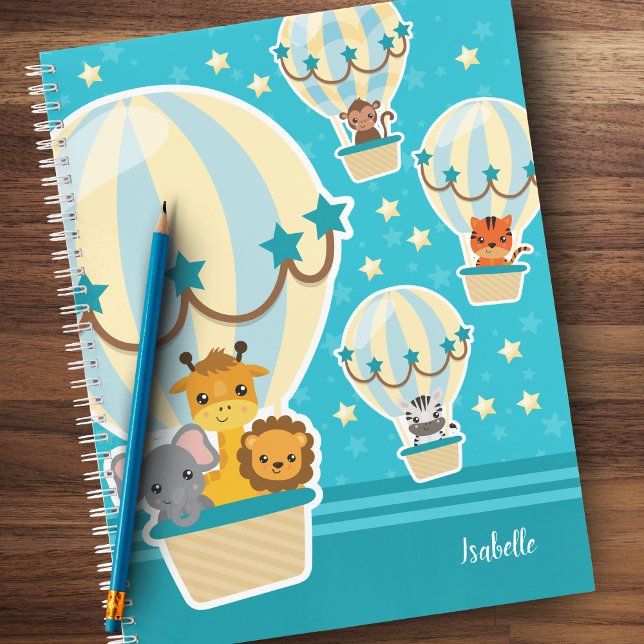 Cute Jungle Animals Flying in Hot Air Balloons Kid Notebook (Creator Uploaded)