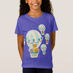 Cute Jungle Animals Flying in Hot Air Balloons Kid T-Shirt
