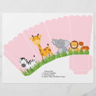 Cute Jungle Animals Girl Scalloped Popcorn Box