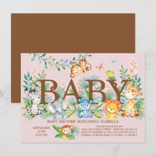 Cute Jungle Animals Girls Baby shower Invitation