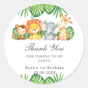 Cute Jungle Animals Greenery Baby Shower Birthday Classic Round Sticker