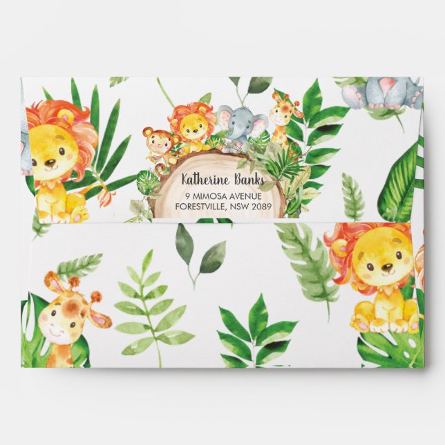 Cute Jungle Animals Greenery Baby Shower Birthday Envelope (Back (Top Flap))