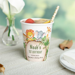 Cute Jungle Animals Greenery Baby Shower Birthday Paper Cups