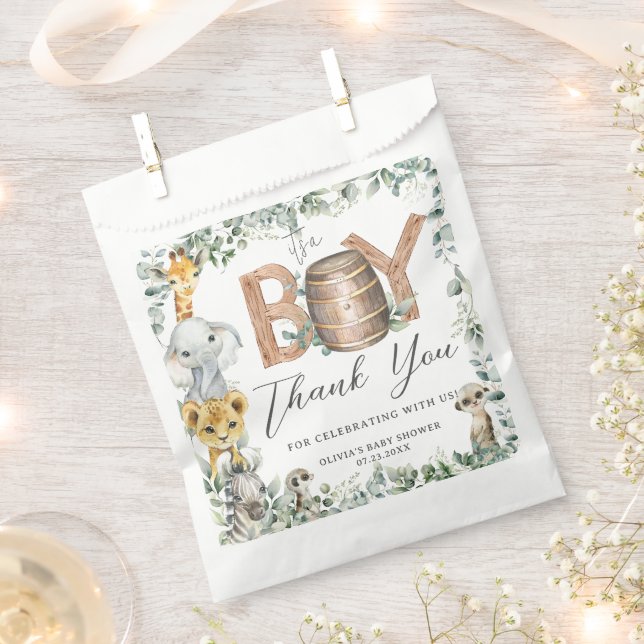 Cute Jungle Animals Greenery Boy Baby Shower  Favour Bags (Clipped)