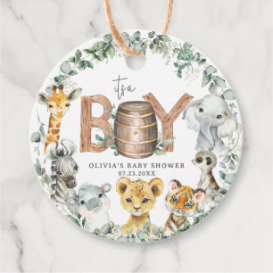 Cute Jungle Animals Greenery Boy Baby Shower  Favour Tags