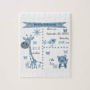 Cute jungle animals in light blue for boy jigsaw puzzle