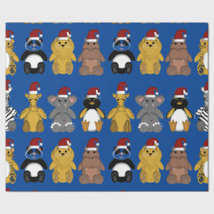 CUTE JUNGLE ANIMALS IN SANTA HATS Wrapping Paper