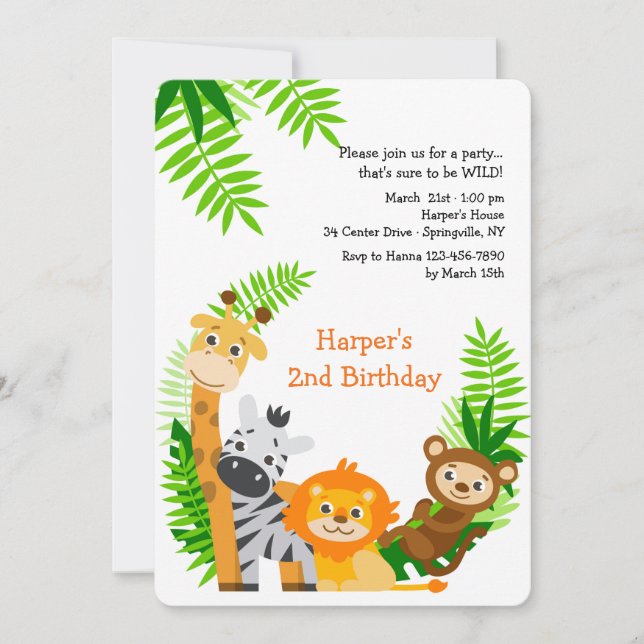 Cute Jungle Animals Invitation (Front)