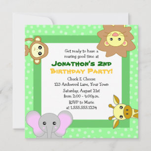 Cute Jungle Animals Kids Birthday Invitations