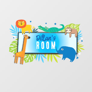 Cute Jungle Animals Kids Personalised Playroom  Wall Decal