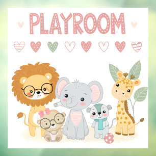 Cute Jungle Animals Kids Personalized Playroom  Window Cling