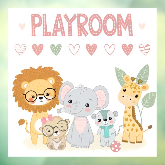 Cute Jungle Animals Kids Personalized Playroom  Window Cling (Sheet 3)