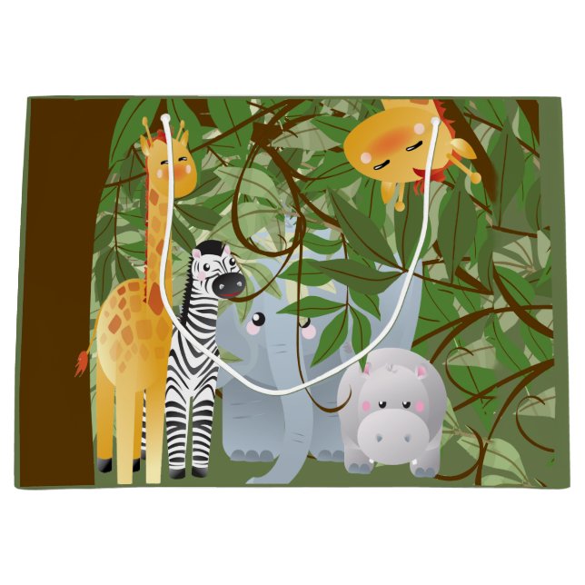 Cute Jungle Animals Large Gift Bag (Front)