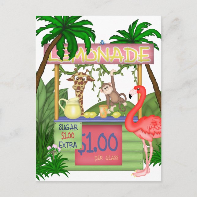 Cute Jungle Animals Lemonade Stand Postcard (Front)