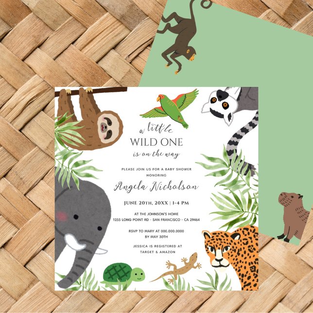 Cute Jungle Animals Little Wild One Baby Shower Invitation (Creator Uploaded)