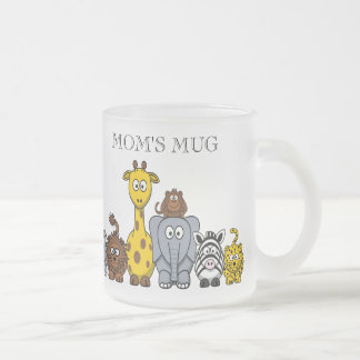CUTE JUNGLE ANIMALS "MOM'S MUG" FROSTED GLASS COFFEE MUG