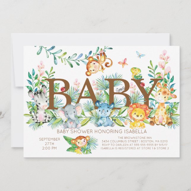 Cute Jungle Animals Neutral Baby shower Invitation (Front)