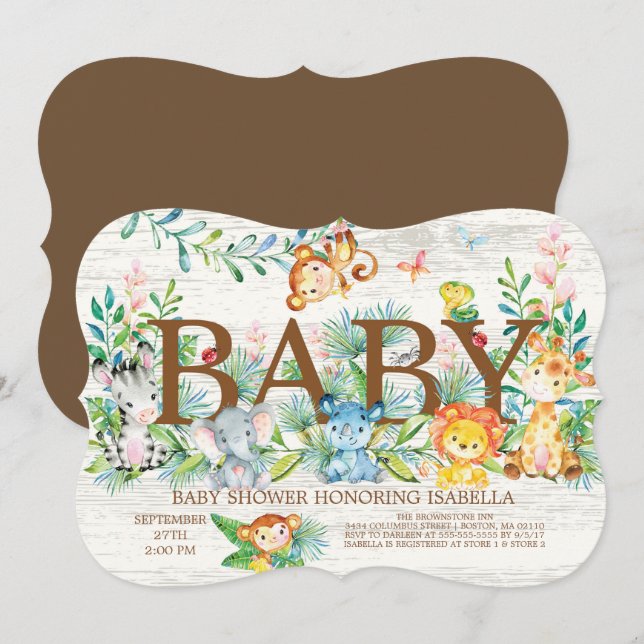 Cute Jungle Animals Neutral Baby shower Invitation (Front/Back)