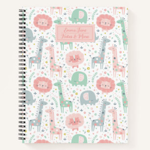 Cute jungle animals on white notebook