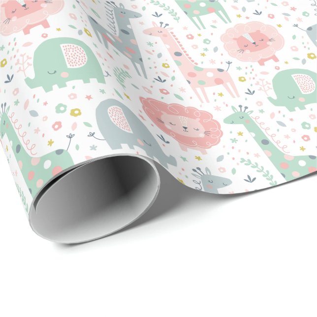 Cute jungle animals on white wrapping paper (Roll Corner)