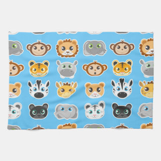 Cute Jungle Animals Pattern Blue Tea Towel