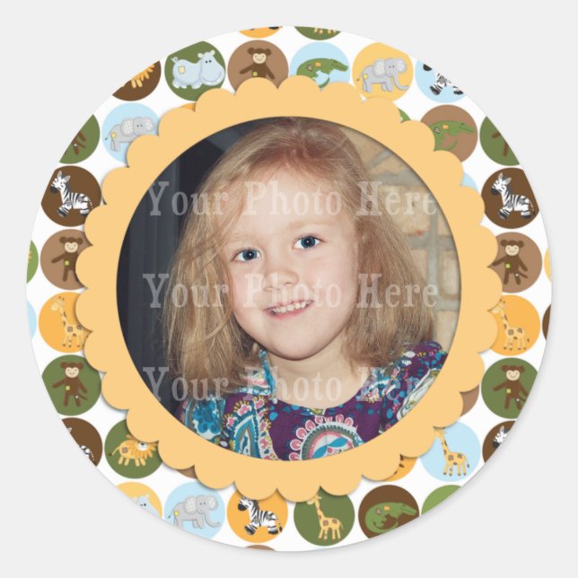 Cute jungle animals pattern classic round sticker (Front)