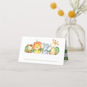 Cute Jungle Animals Safari 1st Birthday Greenery Place Card