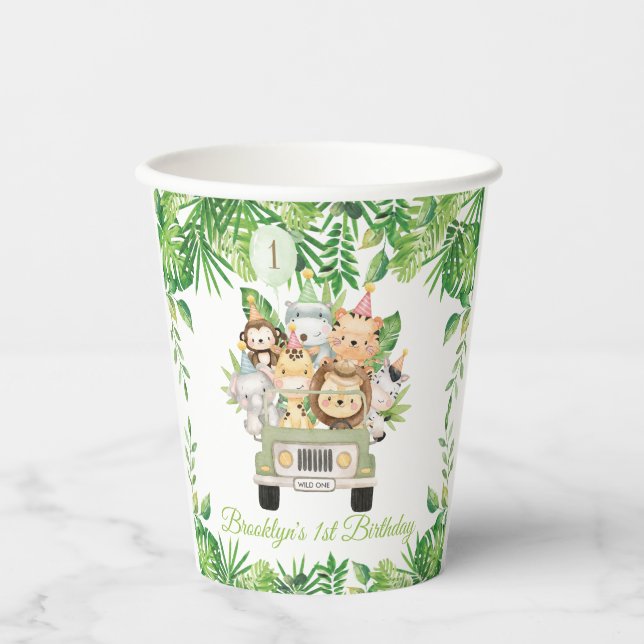 Cute Jungle Animals Safari Adventure Car Birthday  Paper Cups (Front)