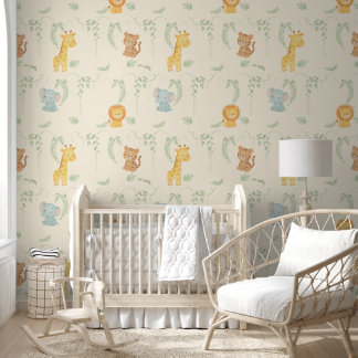 Cute Jungle Animals Safari Baby Room & Playground Wallpaper