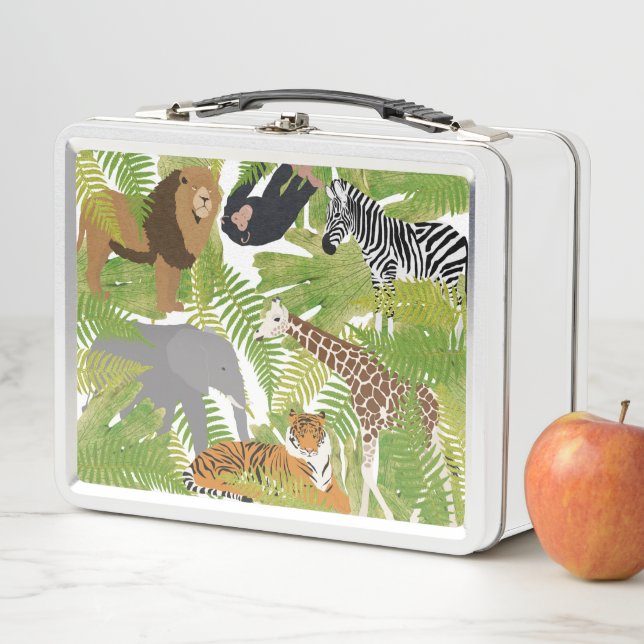 Cute Jungle Animals Safari Boy | Girl Metal Lunch Box (In Situ)