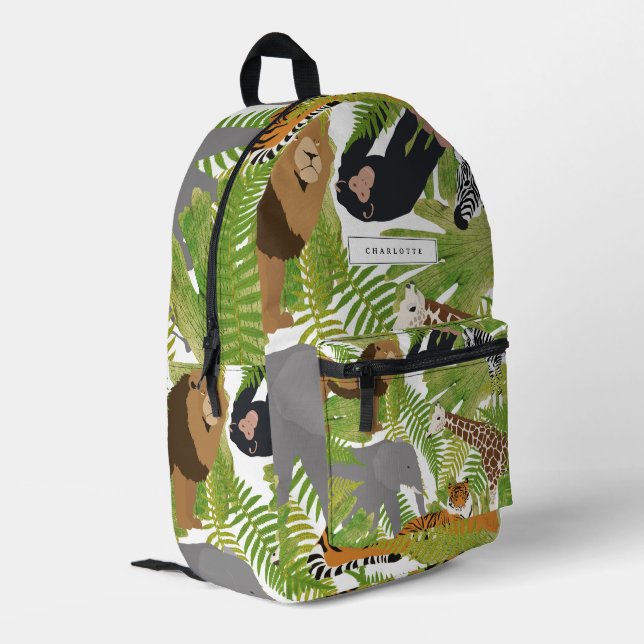 Cute Jungle Animals Safari Boy | Girl School Printed Backpack (Back Corner Left)