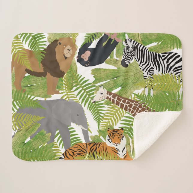 Cute Jungle Animals Safari Boy | Girl Sherpa Blanket (Front (Horizontal))