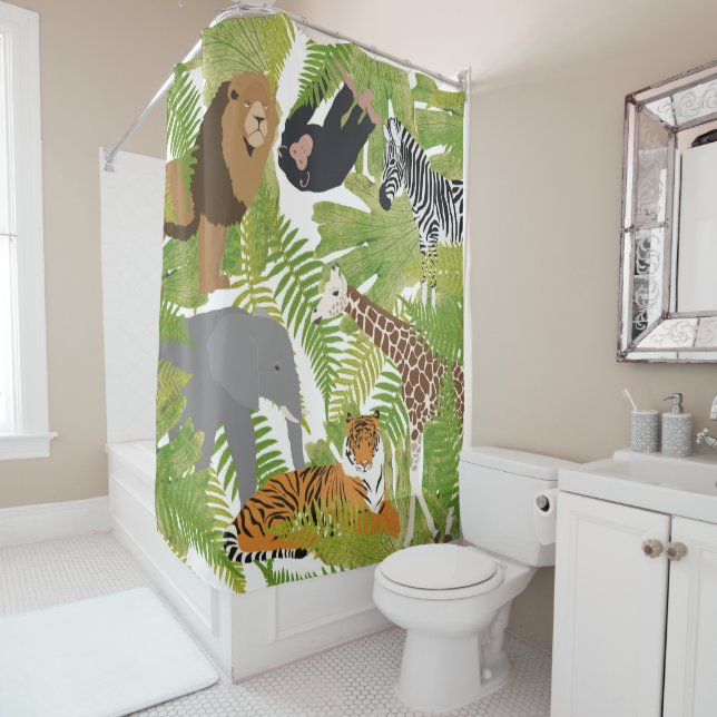 Cute Jungle Animals Safari Boy | Girl Shower Curtain (In Situ)