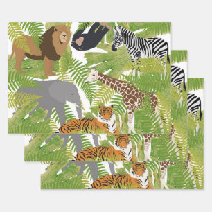 Cute Jungle Animals Safari Boy   Girl Wrapping Paper Sheet