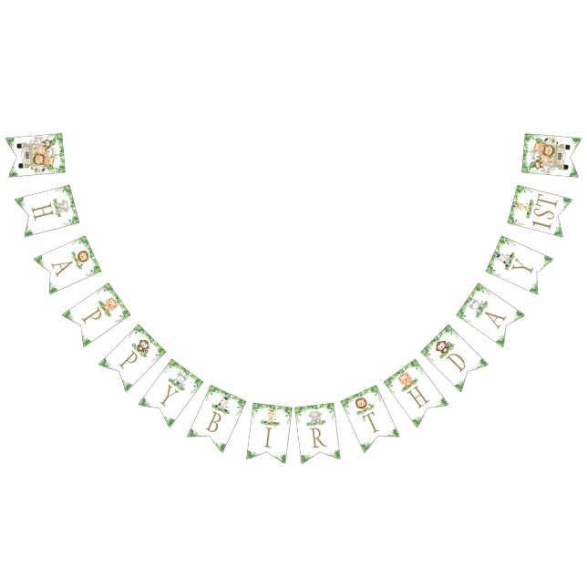 Cute Jungle Animals Safari Car Greenery Birthday Bunting (All)